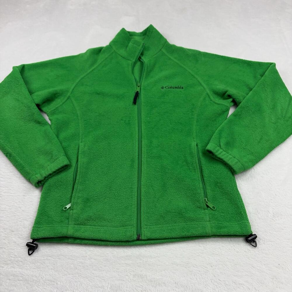 Columbia Pullover Womens S Green Full Zip Mock Neck Fleece Pockets Adjustable